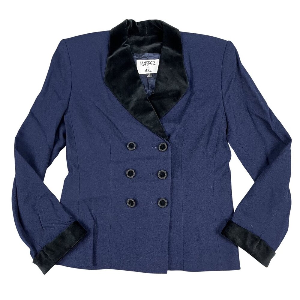 Kasper for A.S.L. Womens 100% Wool‎ Double Breasted Blue Career Blazer Sz 8